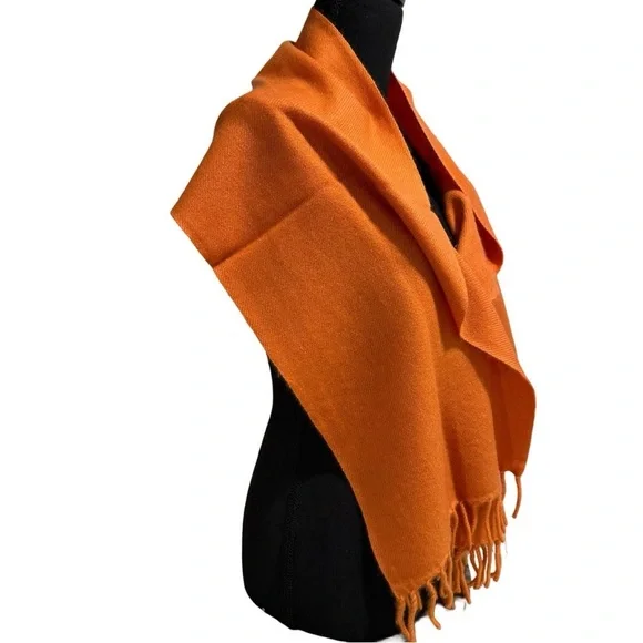 Certified 100%Cashmere Pashmina Nepal Lux WinterScarf Orange Fringe Handmade NWT